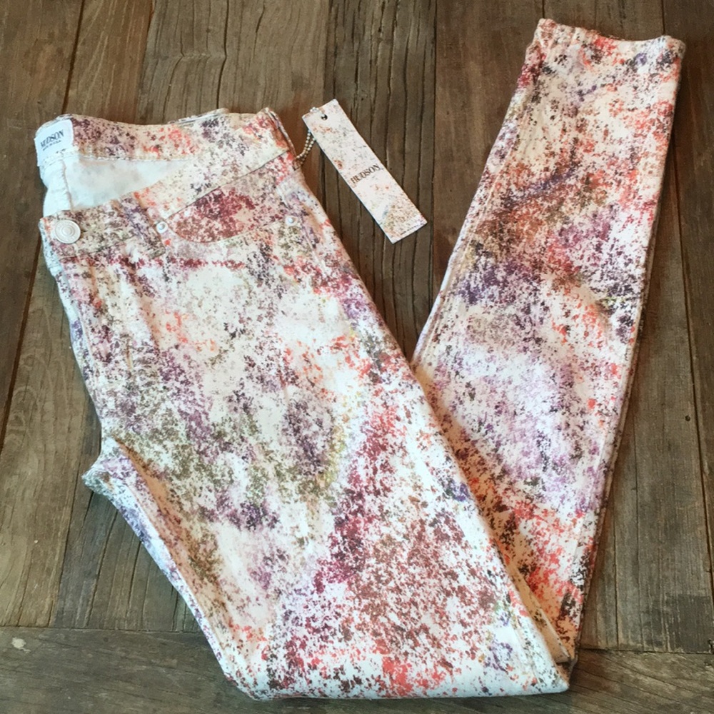 Hudson Krista Super Skinny Paint Print Jeans NWT